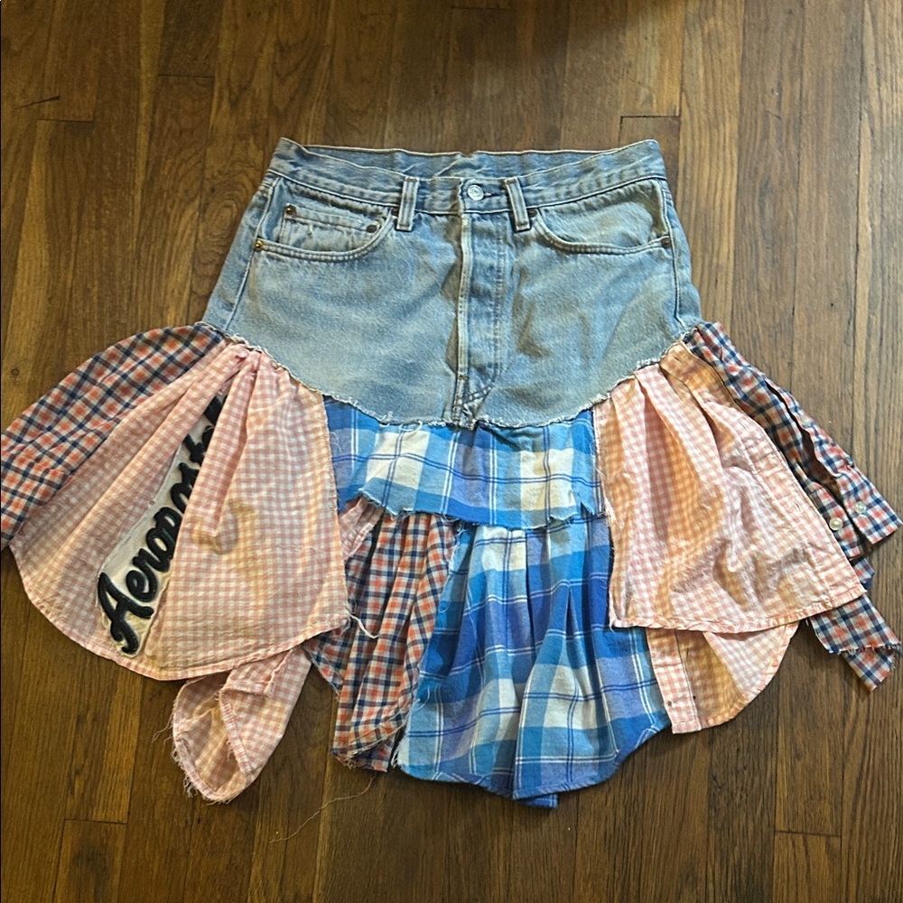 Aeropostale/Levi Patchwork Denim Skirt - Blue and Pink
